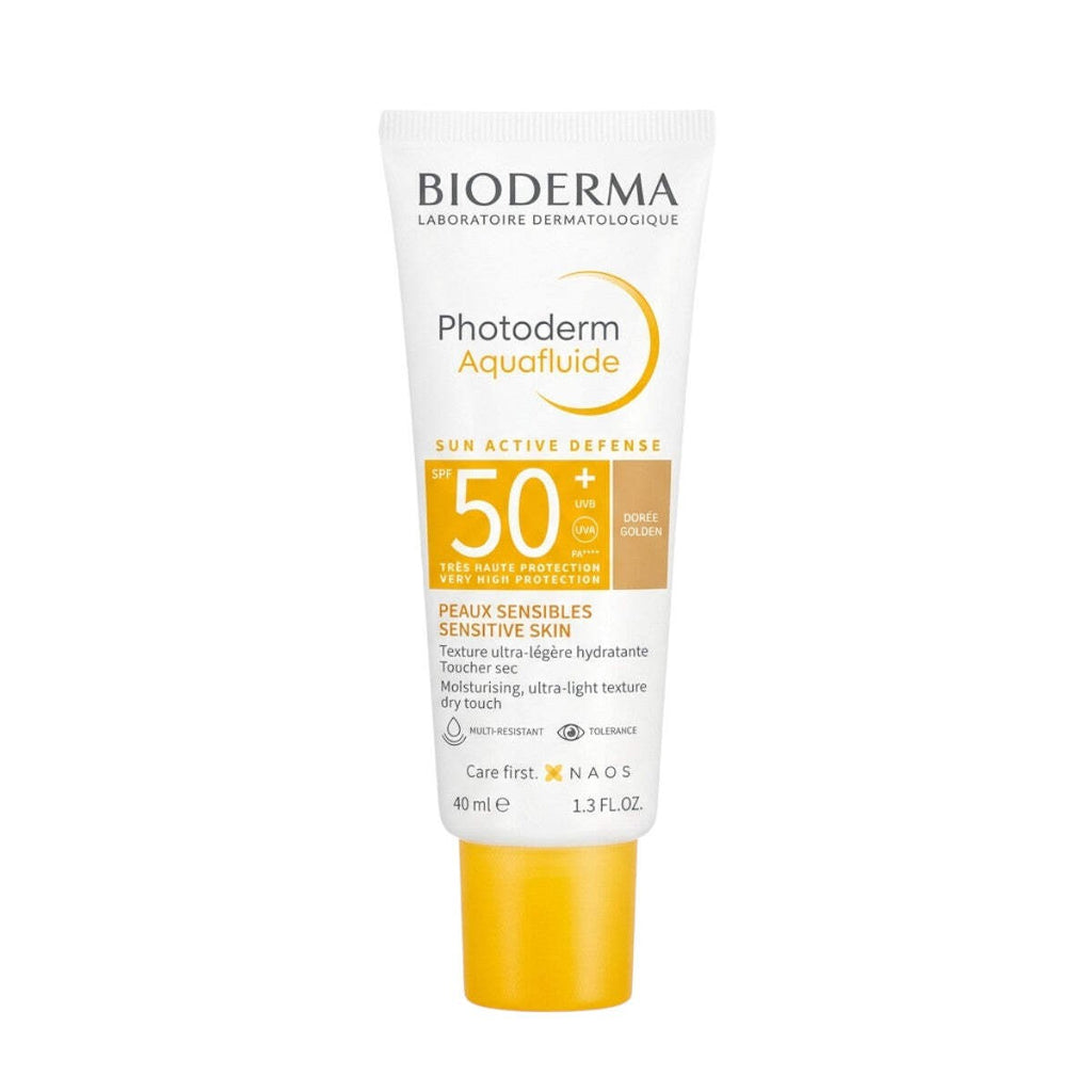 SPF 50+ Broad Spectrum Sunscreen with Golden Tint – Ultra-Light Water-Based Fluid, 40 ml
