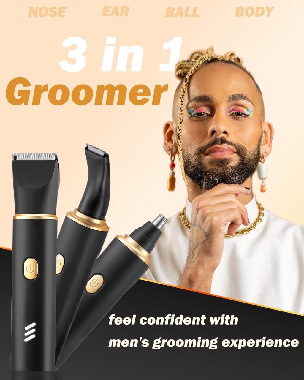 Men's 3-in-1 Waterproof Body Hair Trimmer – USB-C Rechargeable