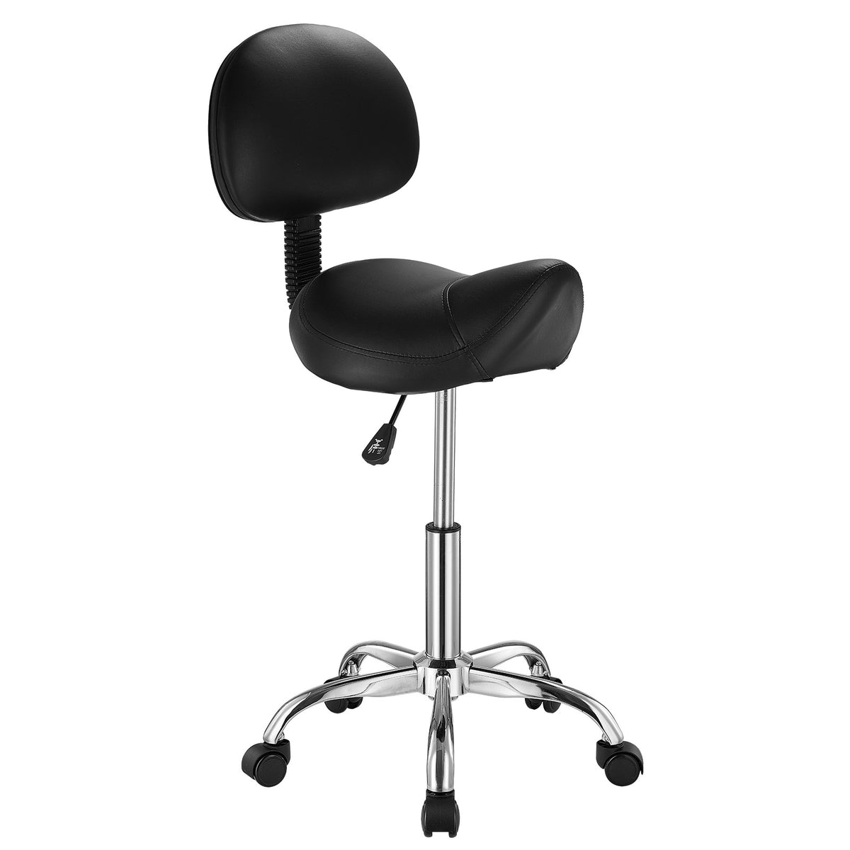 Adjustable Saddle Stool with Backrest and 360° Swivel - PU Leather Seat
