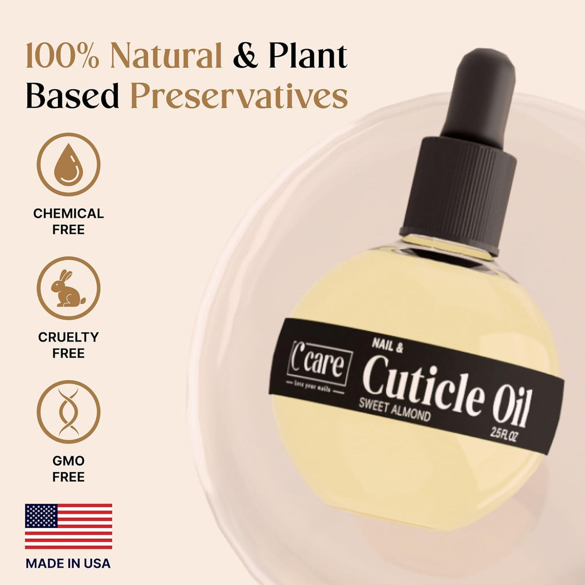 Sweet Almond Cuticle Oil for Nails - 2.5 Oz Overnight Nail Repair & Moisturizer