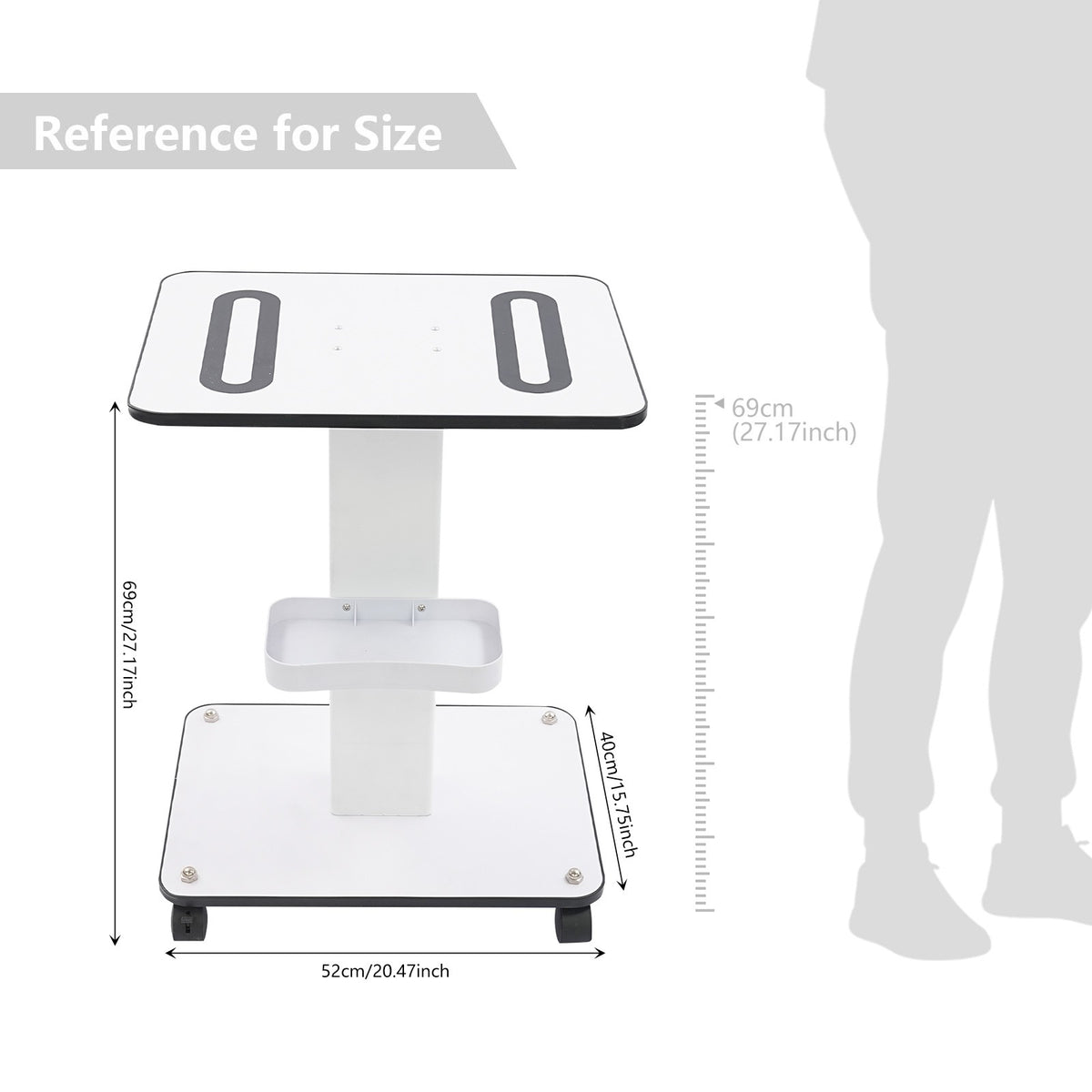 Salon Trolley Cart with 40kg Load, Mobile Beauty Equipment Stand