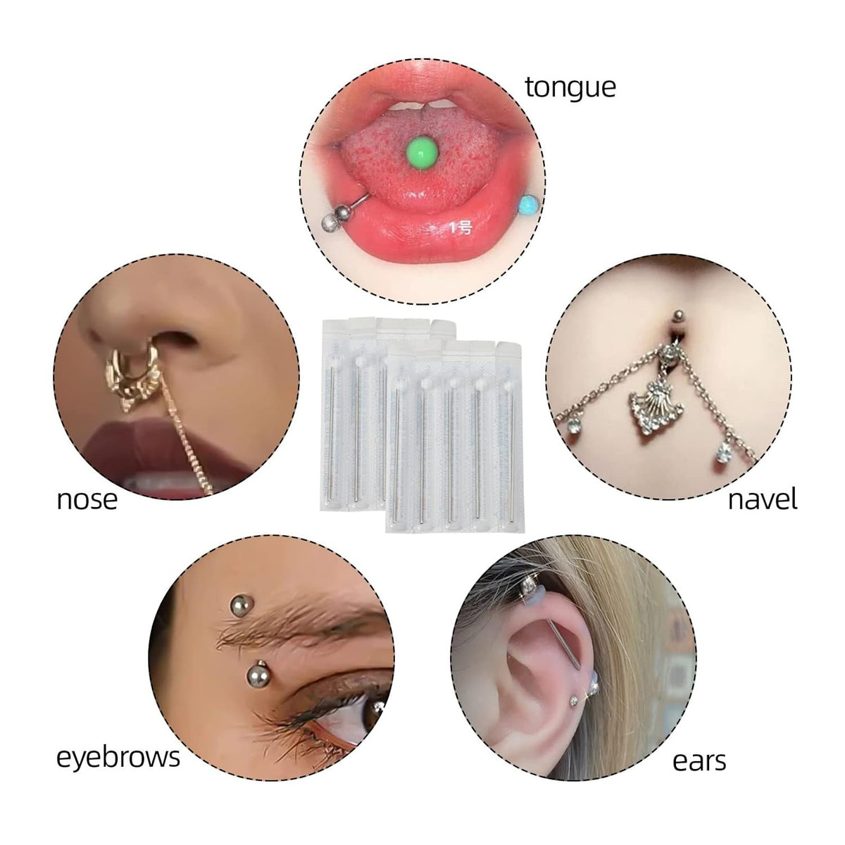 16G Stainless Steel Disposable Piercing Needles Set of 10