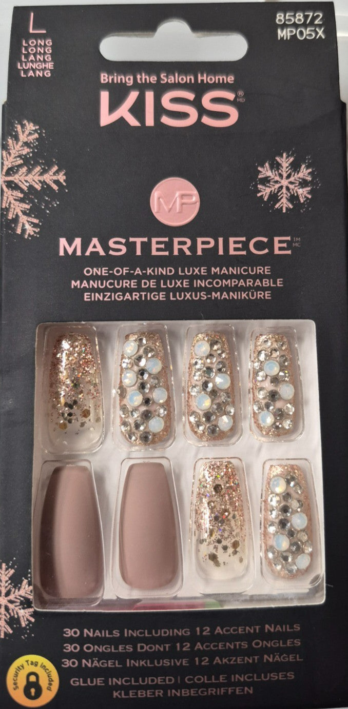 Long Coffin Shape Glitter & Jewel Accented Press-On Nails - 30 Count