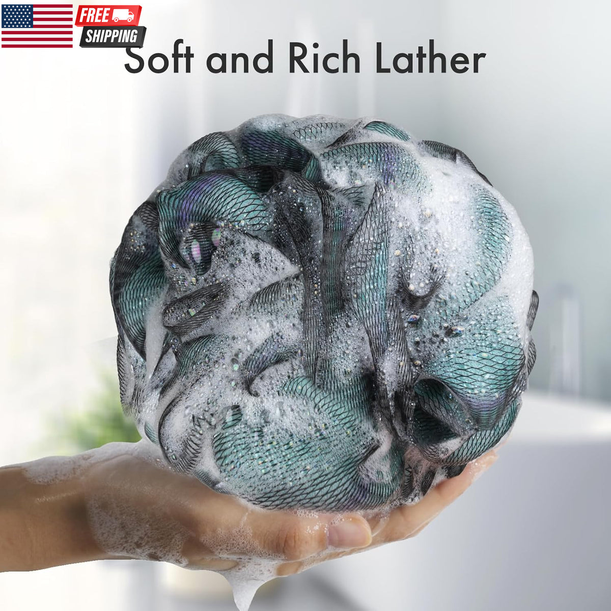 Charcoal Loofah Body Sponge Set of 4 - Exfoliating Shower Loofahs for Men & Women