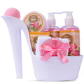 Luxury Rose Scented Shoe Spa Gift Set - 8 Piece Bath & Body Basket for Women