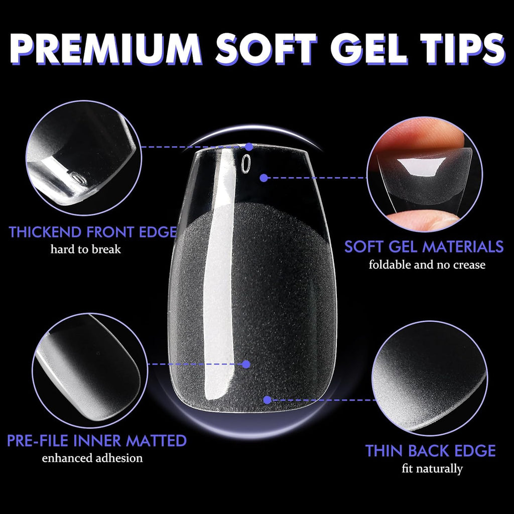 600Pcs Short Coffin Gel Nail Tips - Full Cover False Nails Set, 12 Sizes