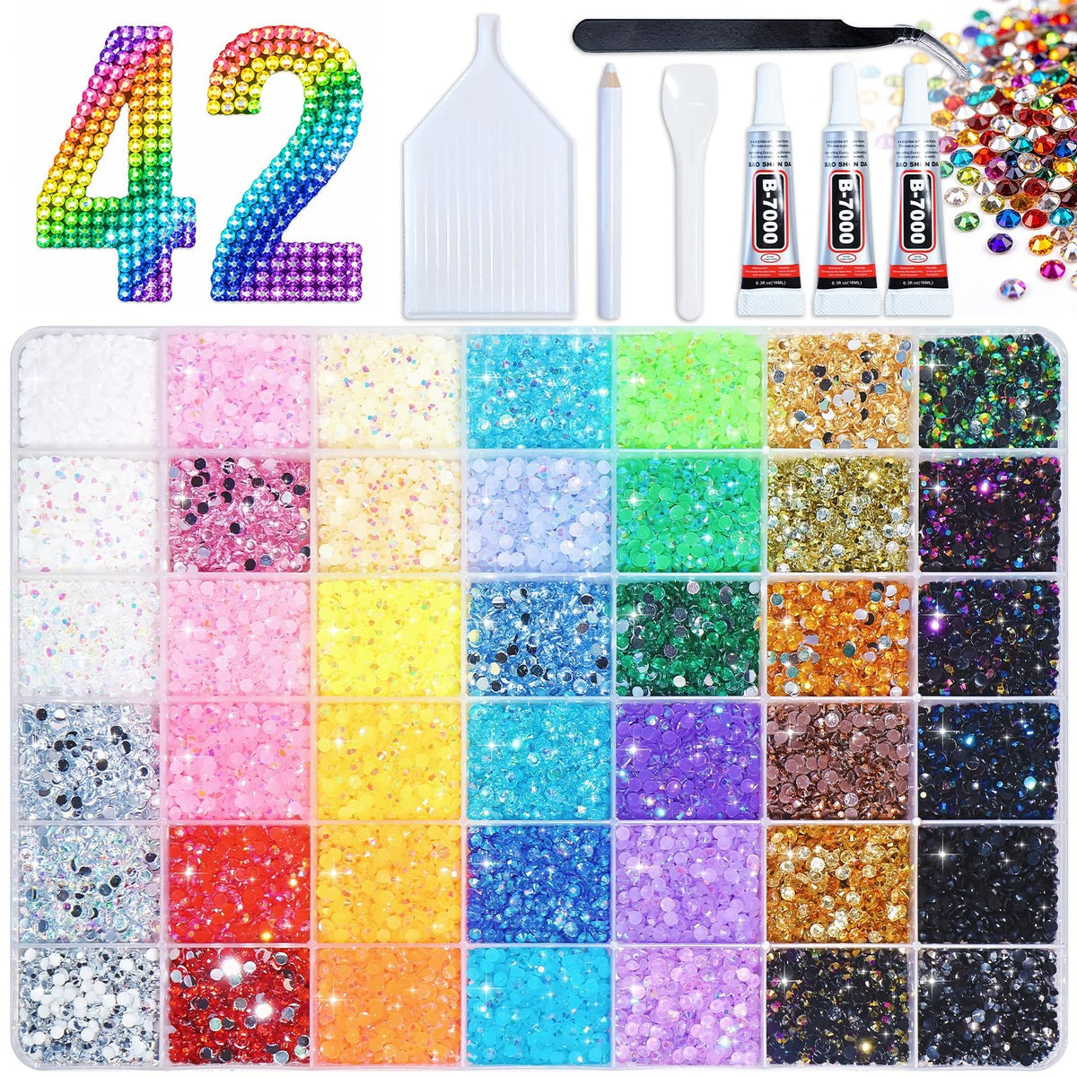 Bedazzling Rhinestone Kit with 42 Colors and 42000 Pcs for Crafts and DIY