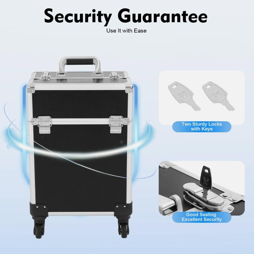 Professional Rolling Makeup Case with Metal Travel Luggage Storage