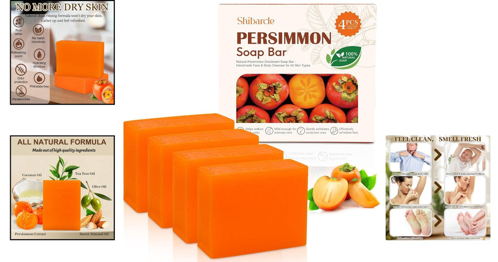 Odor Eliminating Persimmon Soap Bars - 4 Pack for Freshness & Hydration
