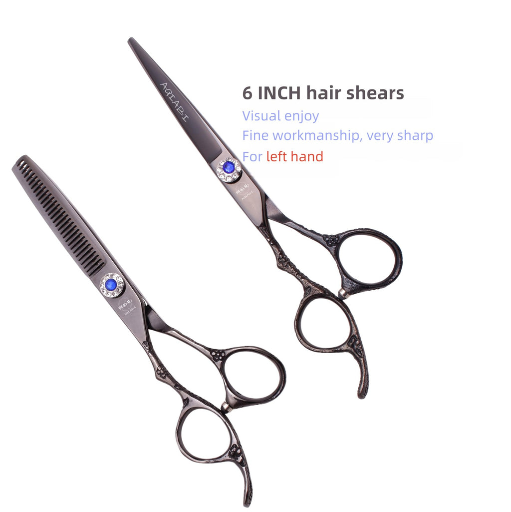 Left-Handed Hair Cutting & Thinning Scissors - Sharp Barber Shears, 6 Inches