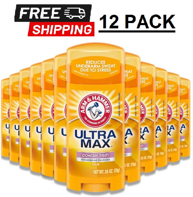 Arm & Hammer UltraMax Powder Fresh Deodorant Stick 12 Pack - 48-Hour Odor Protection