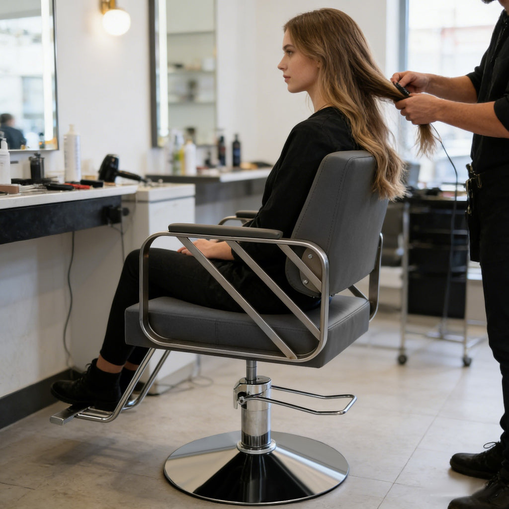 Swivel Salon Chair for Hair Stylist, Adjustable Grey Styling Chair