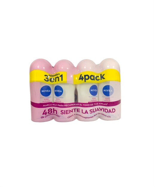 NIVEA Whitening Roll-On Deodorant 4-Pack for Women, 48H Freshness