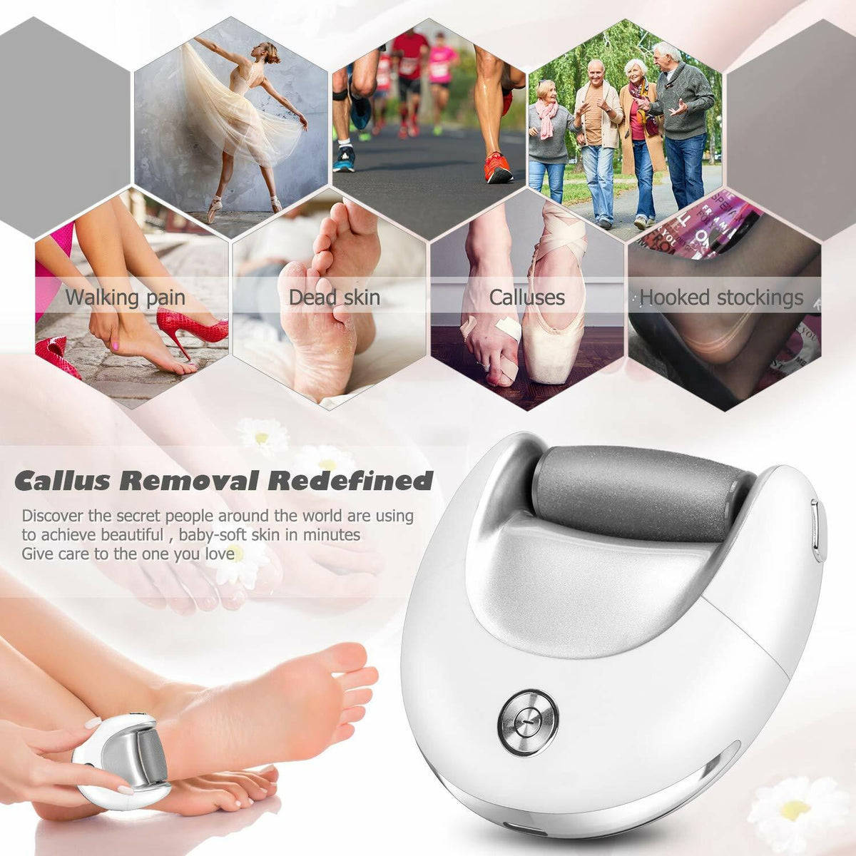 Electric Foot Callus Remover Tool with 2 Heads USB Rechargeable Pedicure Machine