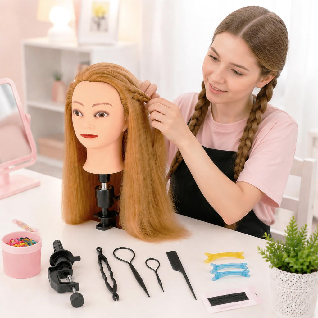28-Inch Blonde Mannequin Head for Hair Styling and Braiding with Clamp