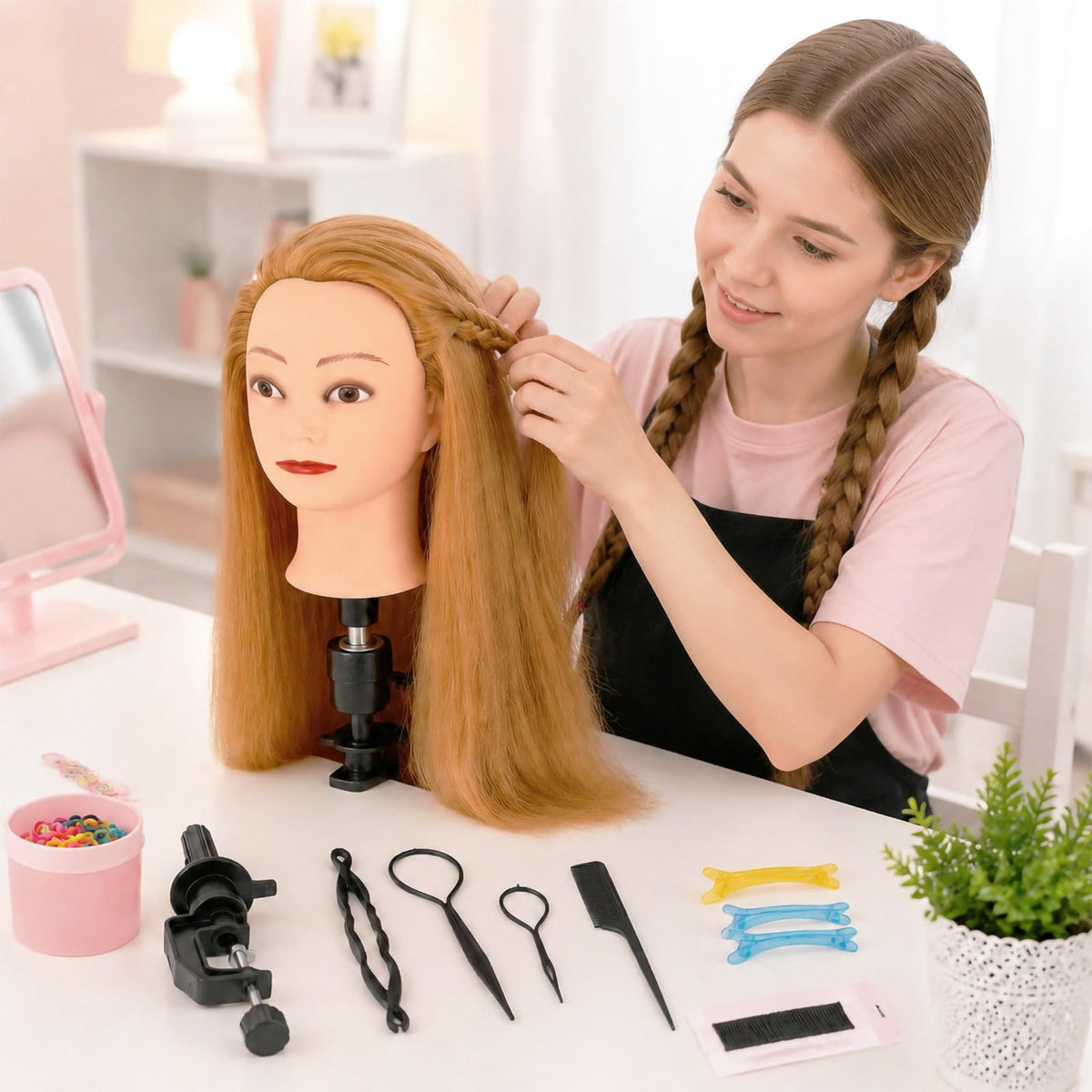 28-Inch Blonde Mannequin Head for Hair Styling and Braiding with Clamp