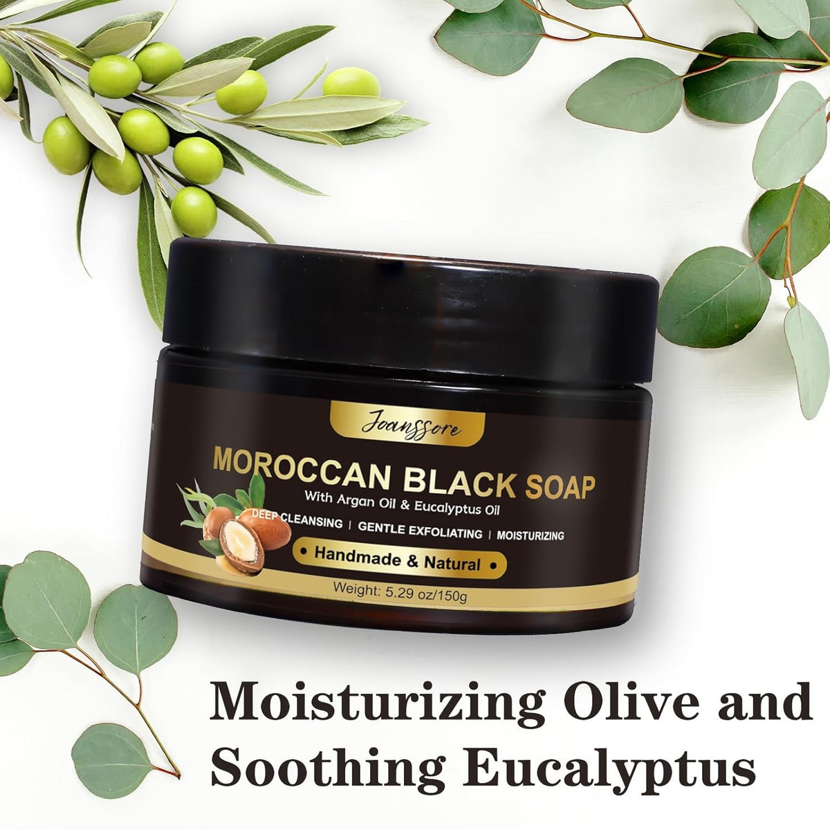Moroccan Black Soap with Exfoliating Glove - Deep Cleansing Body & Face Scrub Set