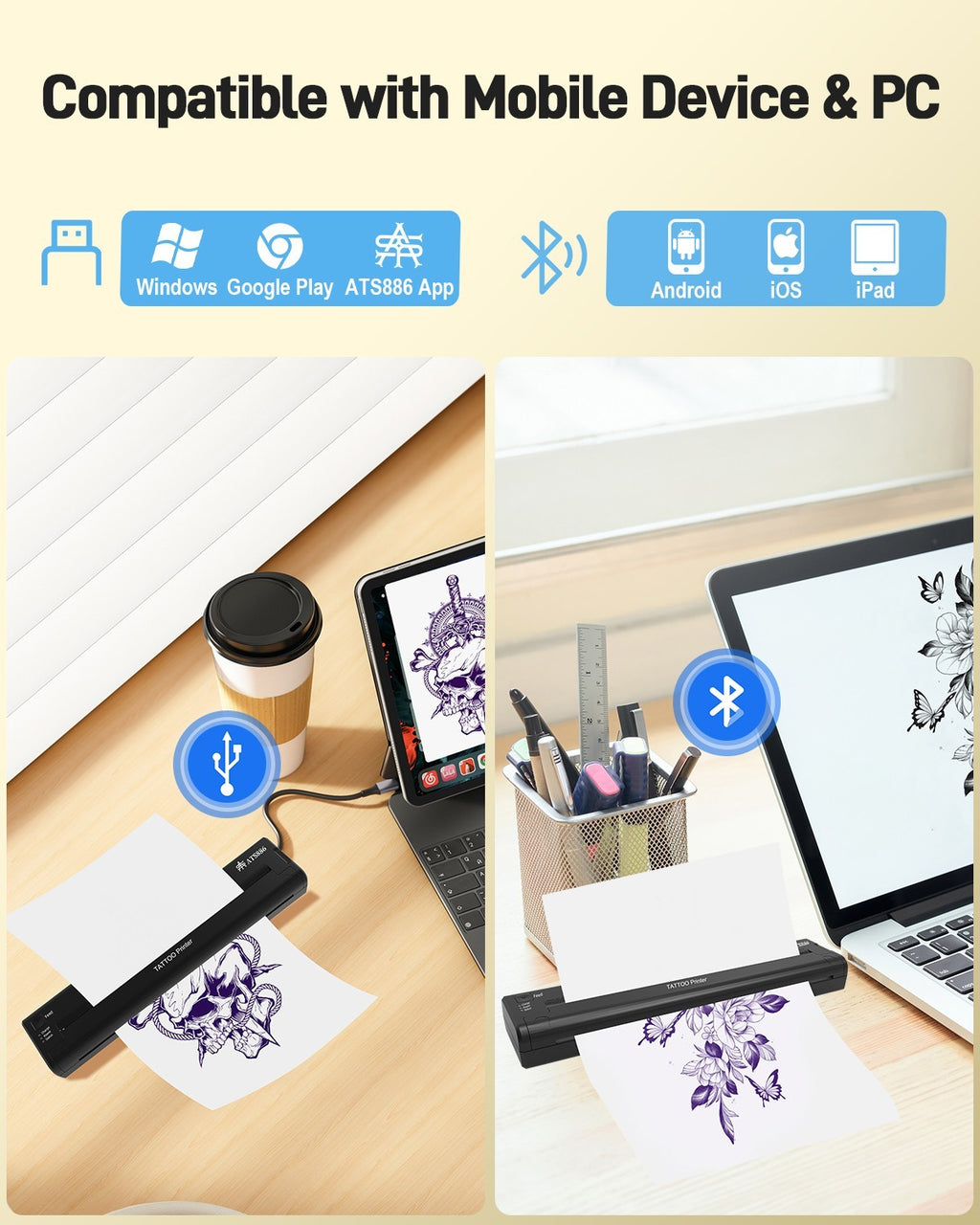 Wireless A4 Tattoo Stencil Printer—Thermal Transfer Paper Print, 1200mAh