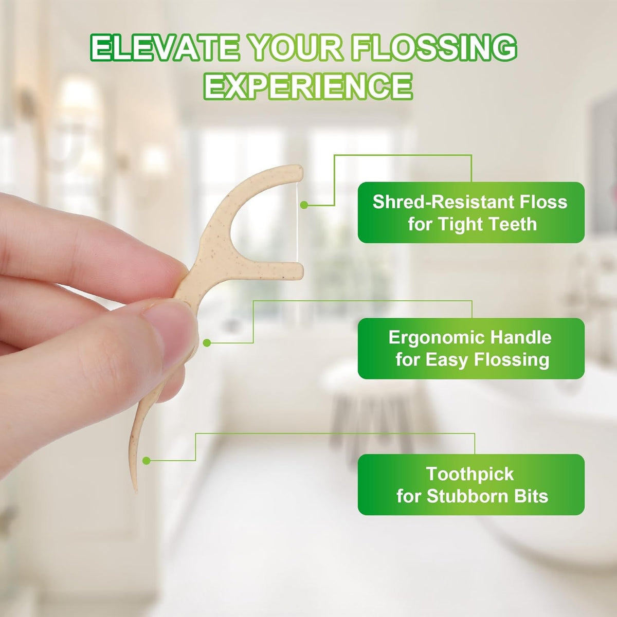 Biodegradable Dental Floss Picks - Eco-Friendly Plant-Based Tooth Floss, Mint, 200 Count