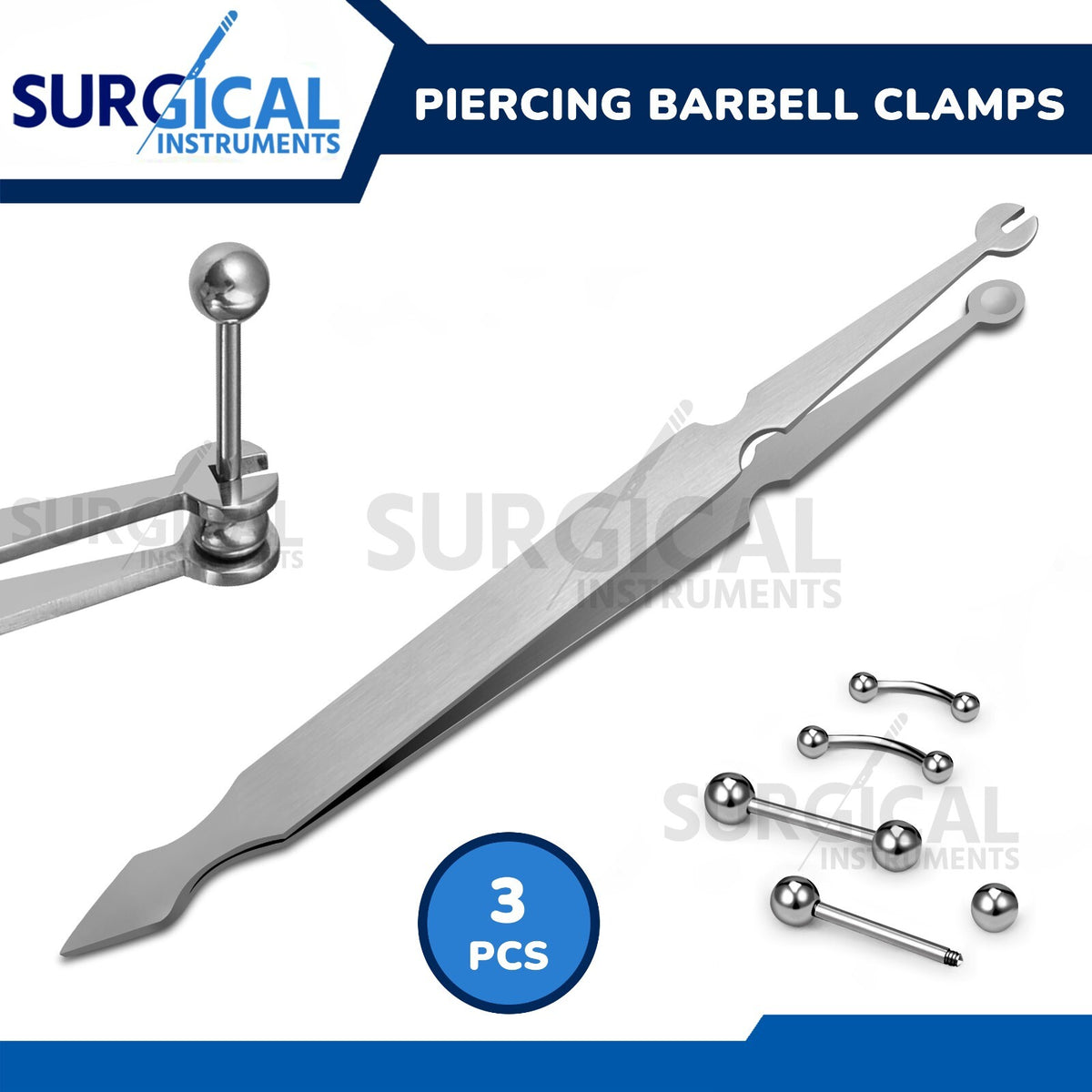 3 Pcs Piercing Barbell Clamp Forceps Pliers Catch Tool Set