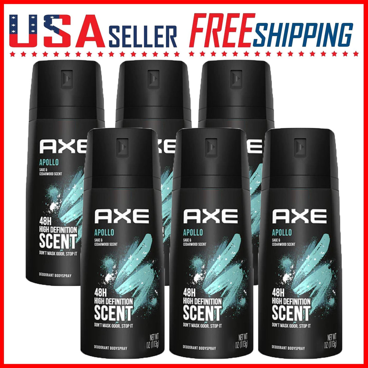 Men's Deodorant Body Spray - Apollo Scent, 150ml, 6 Pack