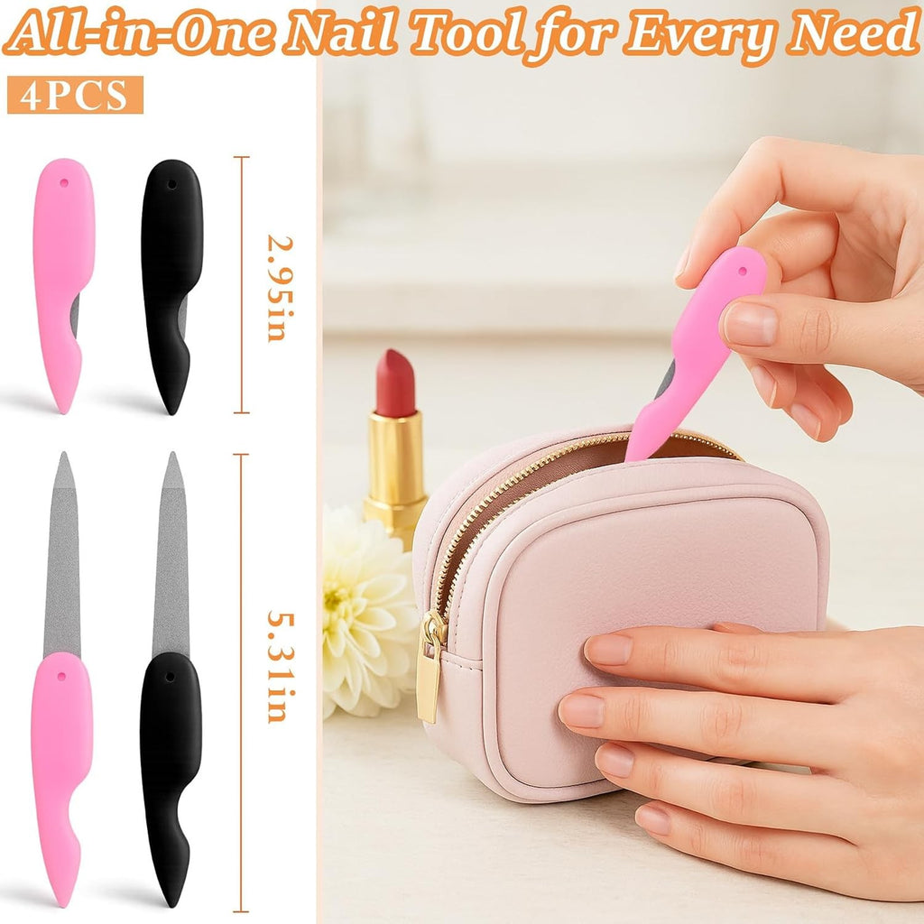 4-Pack Stainless Steel Foldable Nail Files - Double-Sided Manicure Tools