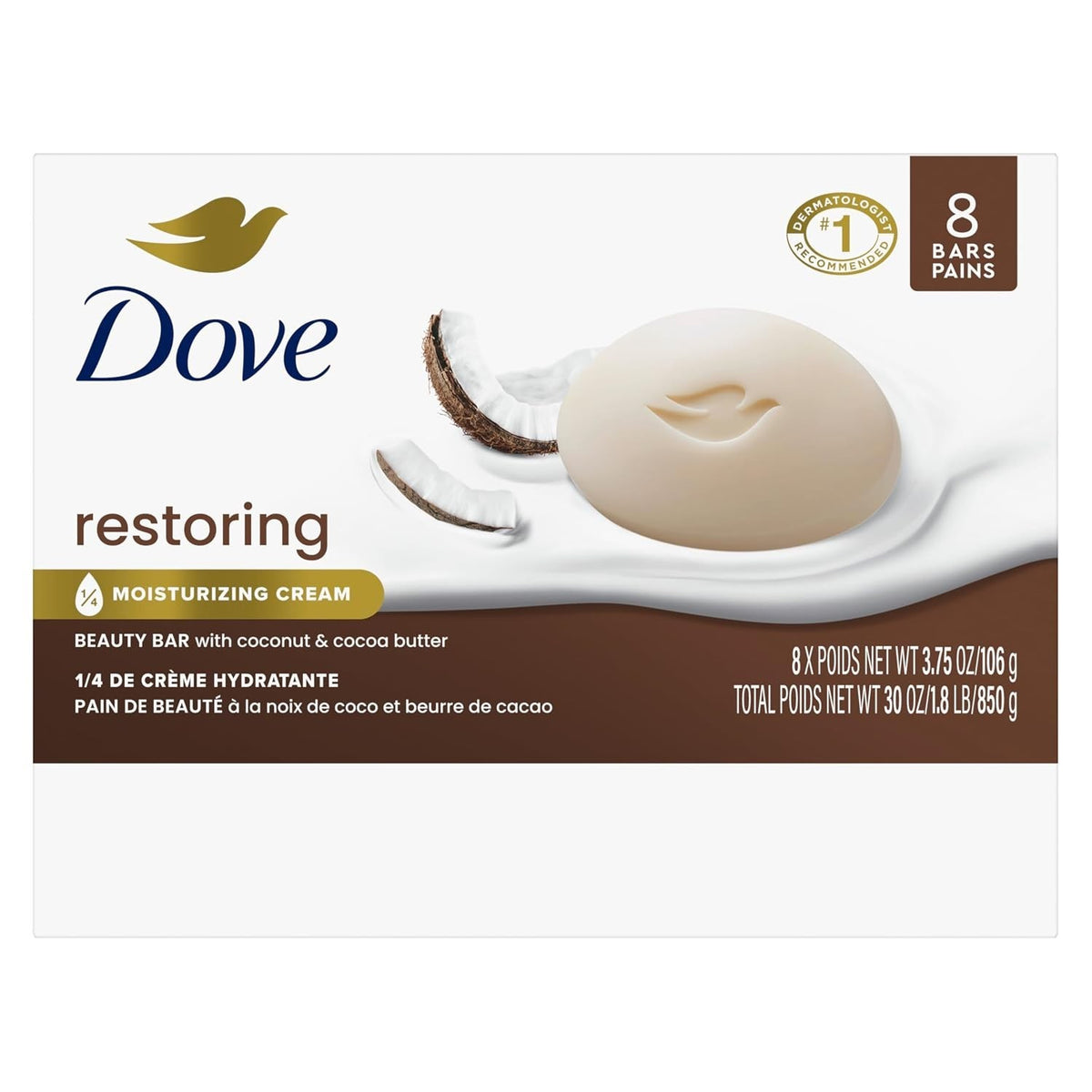 Dove Beauty Bar Soap 8 Count - Gentle Cleansing & Skin Care