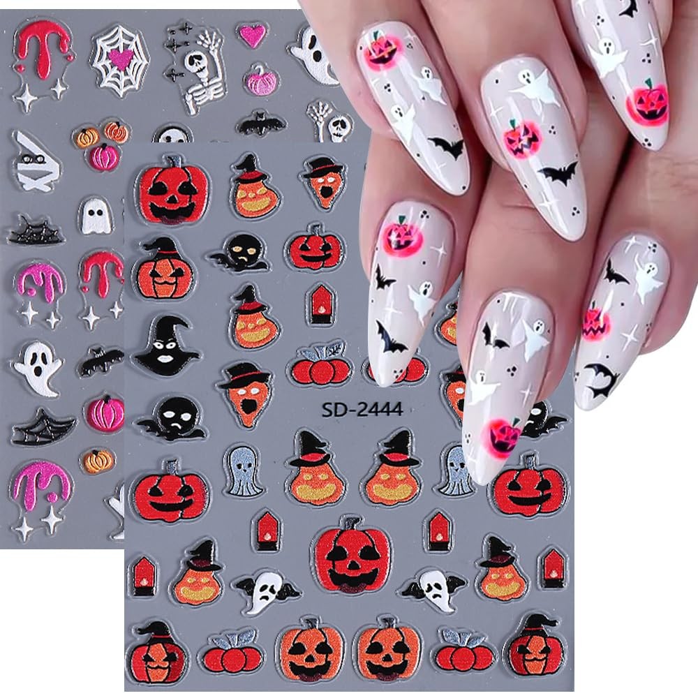 Halloween Nail Stickers 5D Embossed Decals - Spooky Nail Art Designs
