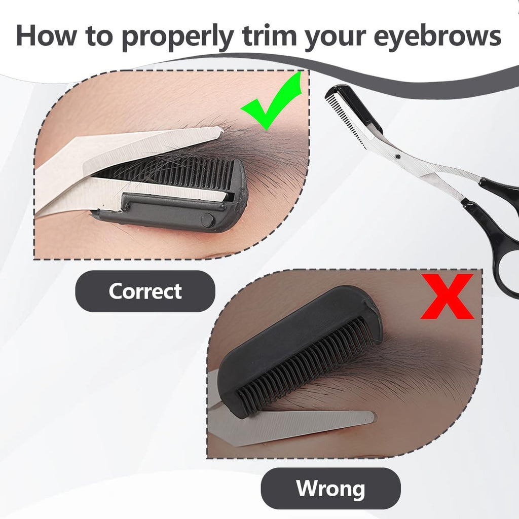 Eyebrow Trimmer Scissors with Comb & Non-Slip Grip - Stainless Steel Grooming Kit