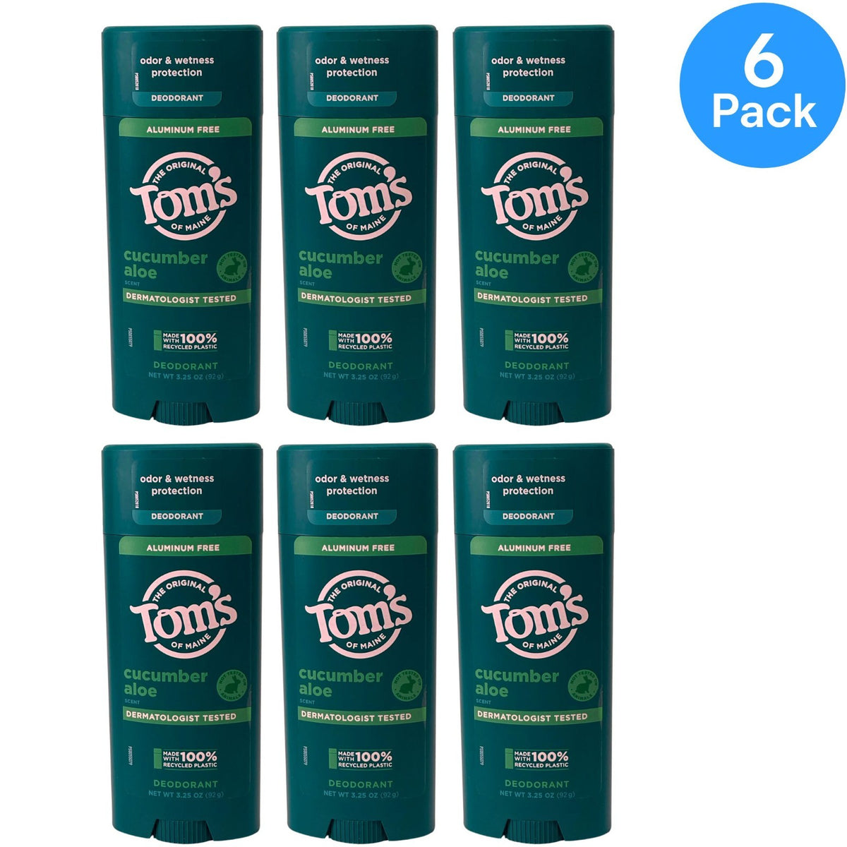 Natural Aluminum-Free Deodorant Cucumber Aloe 6 Pack - Long-Lasting Freshness