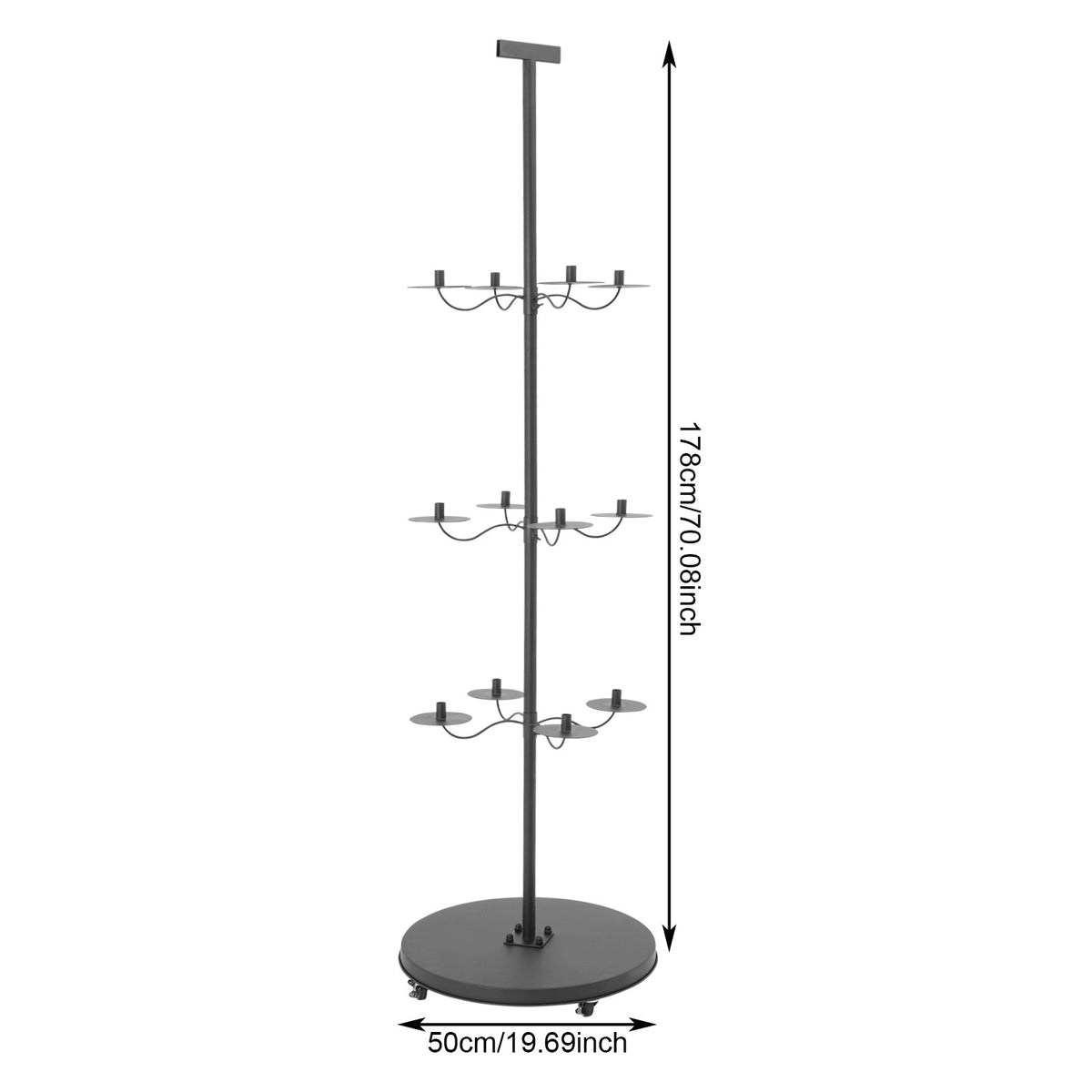 12 Head Wig Display Rack Adjustable Stand with Lockable Wheels