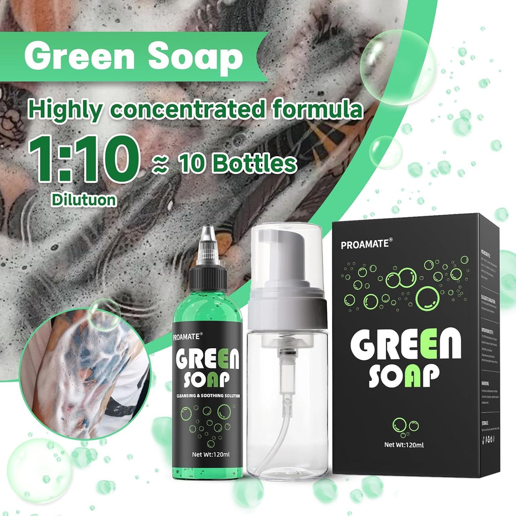Green Tattoo Soap 4 oz with Foaming Bottle – Ultra Concentrated Tattoo Aftercare