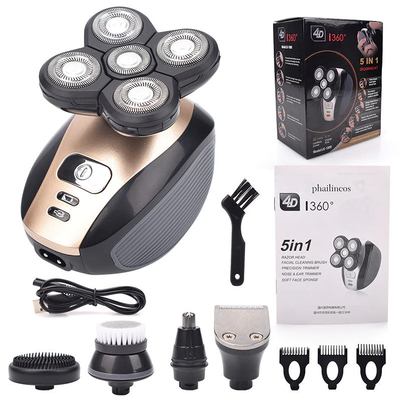 5-in-1 Rotary Electric Shaver & Grooming Kit Waterproof Rechargeable