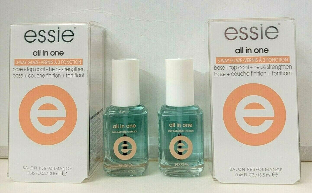 Essie All in One 3-Way Gel Nail Polish Top Coat Base Strengthener 2 Pack