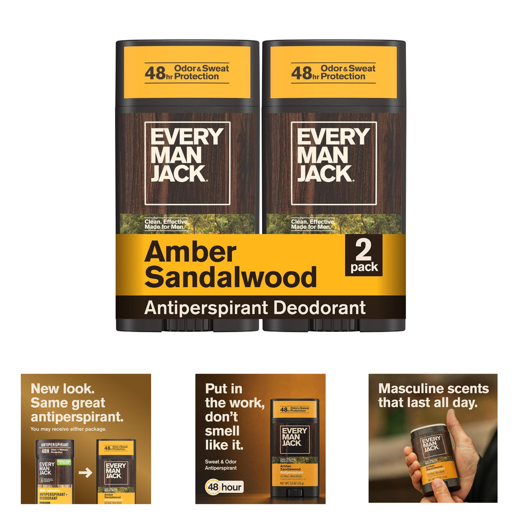 Men's Amber Sandalwood Antiperspirant Deodorant 2 Pack Long-Lasting Freshness
