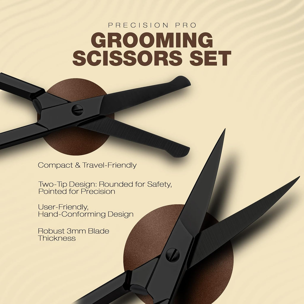Professional Stainless Steel Eyebrow & Facial Hair Trimming Scissors Set