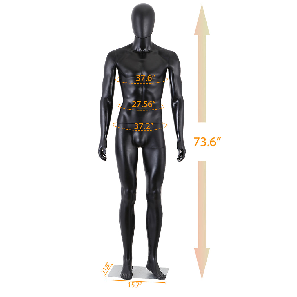 Full Body Adjustable Male Mannequin Stand 73 Inch Black for Fashion Display