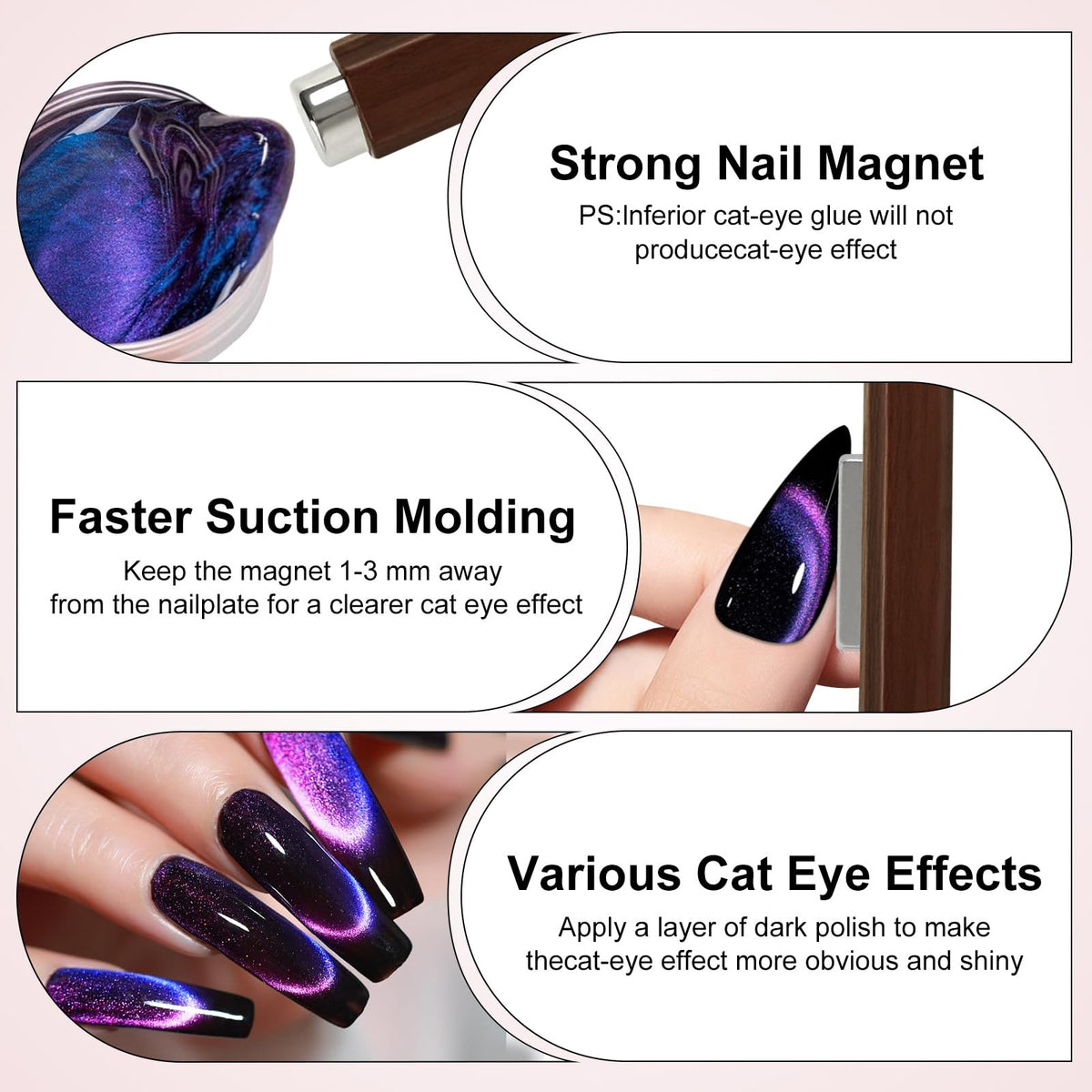 3-in-1 Cat Eye Nail Magnet for Gel Nail Art - Octagonal Design