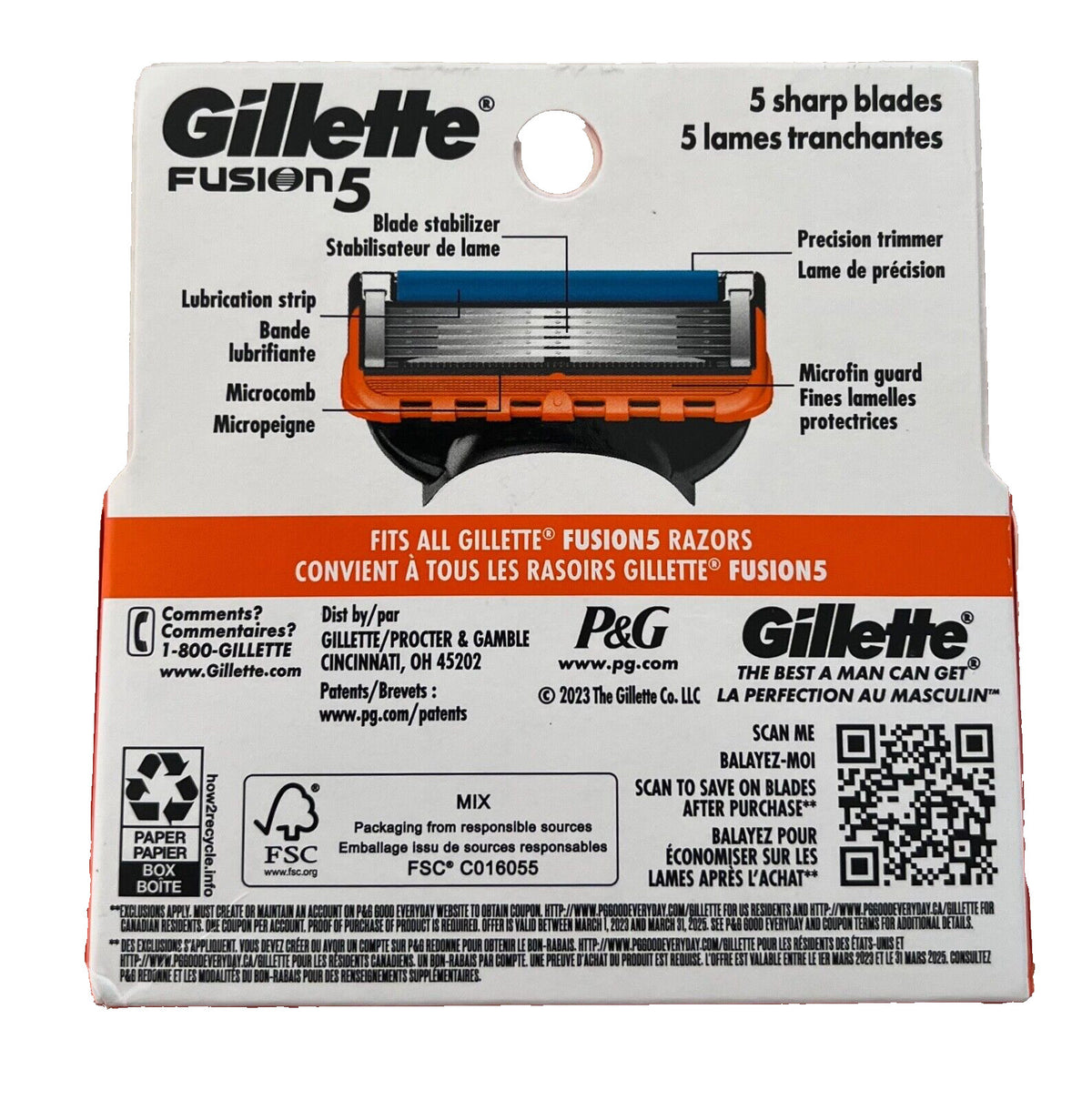 Gillette Fusion 5 Razor Cartridges 8-Pack with Precision Trimmer & Microfins