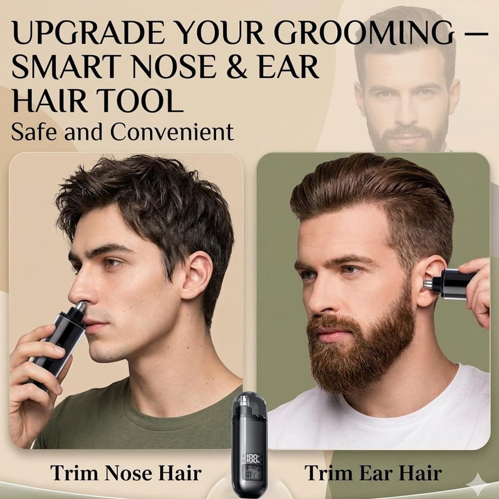 2-in-1 USB Rechargeable Nose & Ear Hair Trimmer with LED Display – Waterproof & Compact