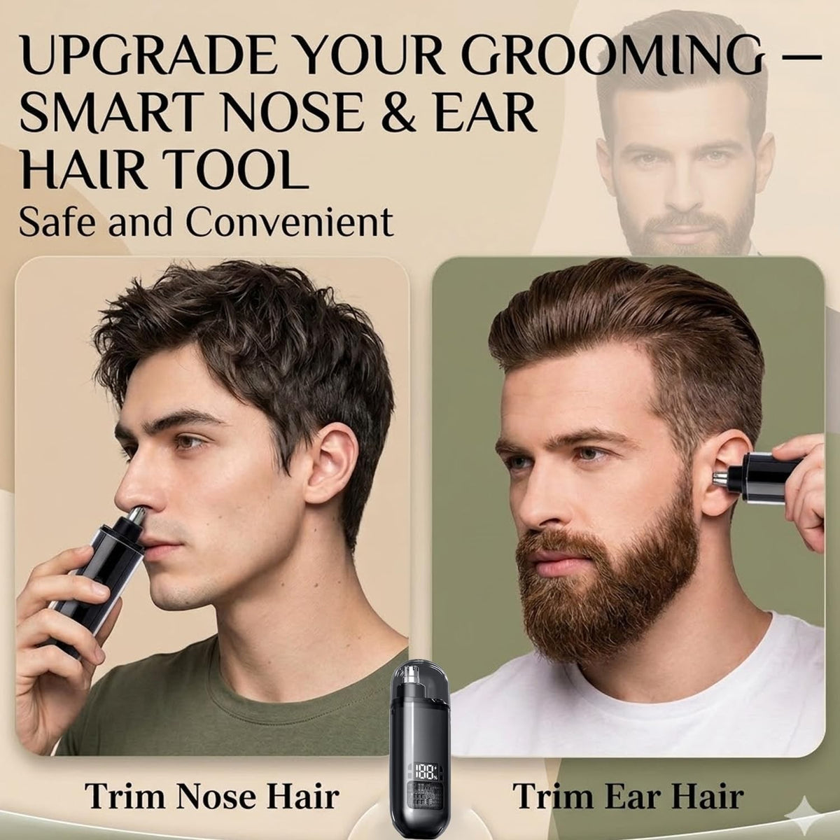 2-in-1 USB Rechargeable Nose & Ear Hair Trimmer with LED Display – Waterproof & Compact
