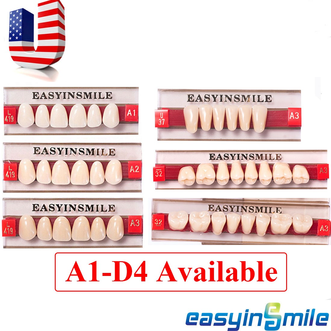 Dental Denture Teeth Set Full Upper & Lower Acrylic Resin Shade A1/A2/A3
