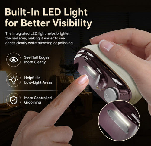 2-in-1 Rechargeable Electric Nail Clipper & Polisher with LED Light, Portable