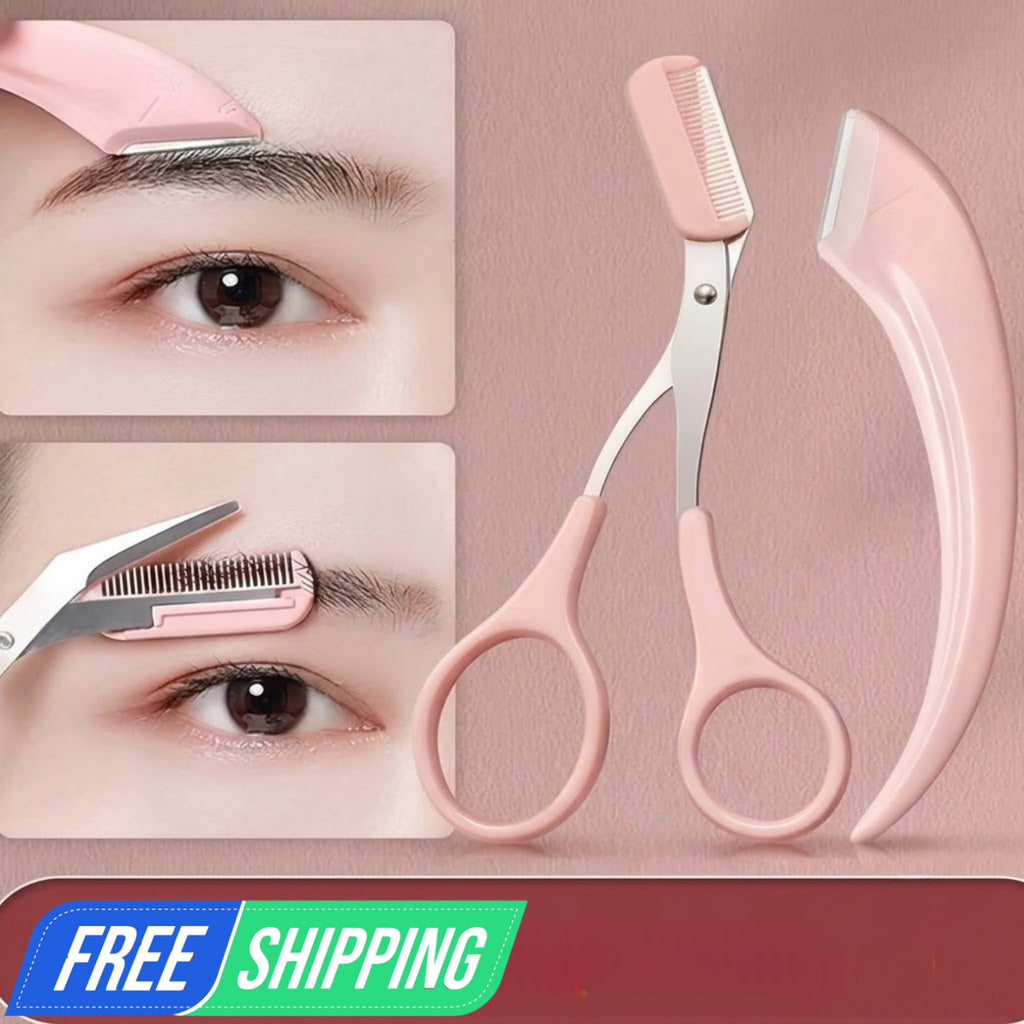 Unisex Eyebrow Grooming Kit with Scissors Comb Razor Stainless Steel