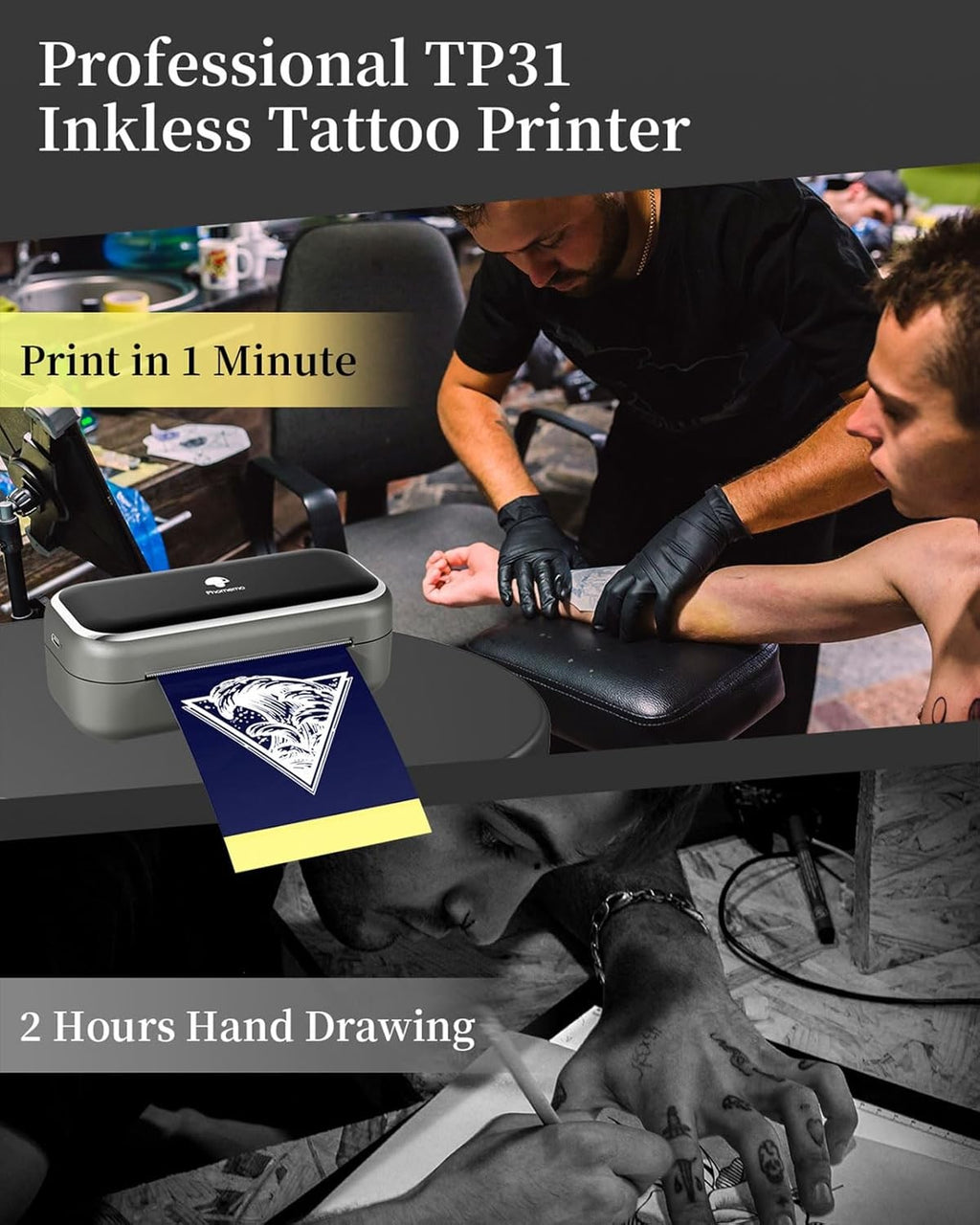 Tattoo Stencil Printer TP31 – Portable Bluetooth Thermal Printer for Tattooing