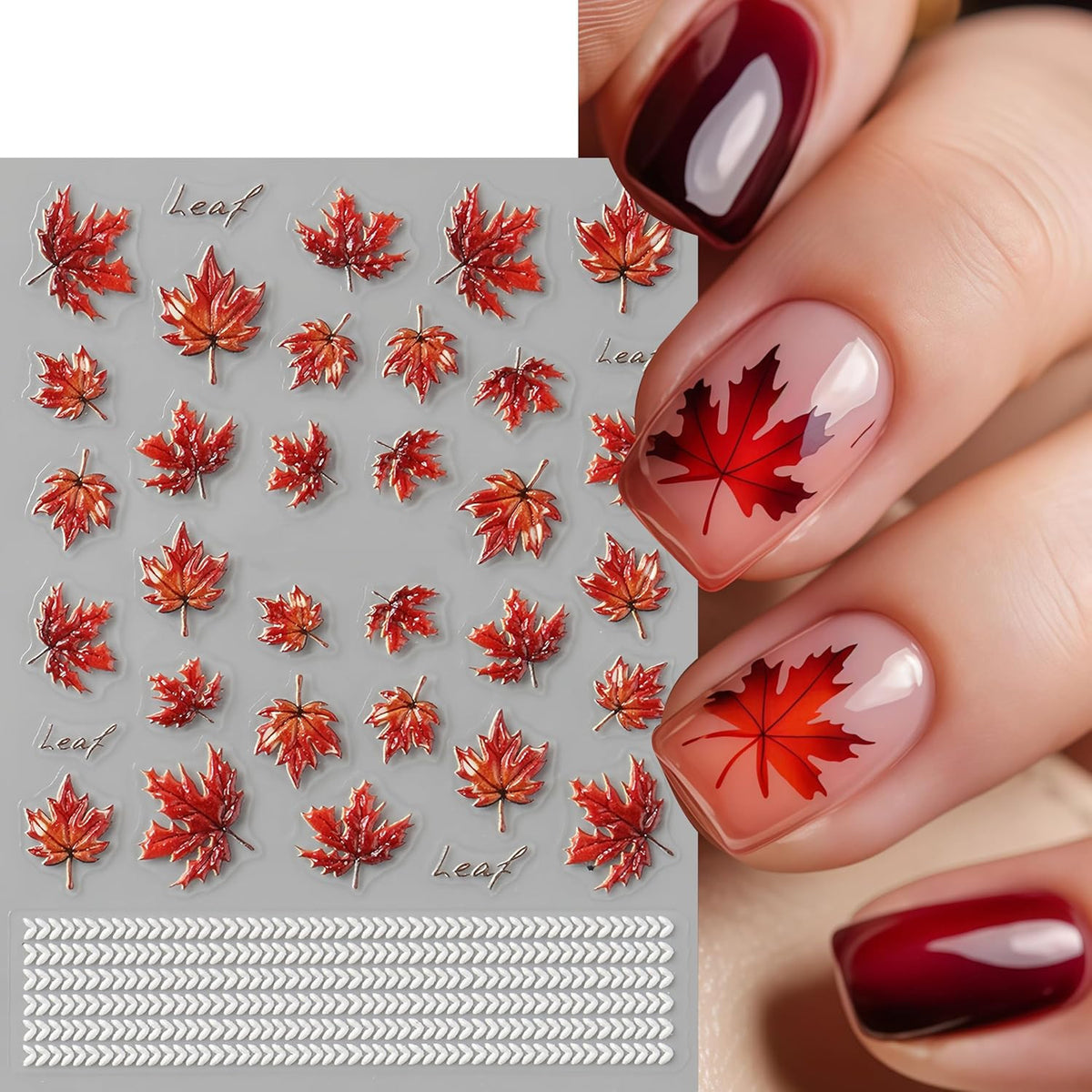 Fall Maple Leaf Nail Stickers - 3 Sheets 5D Self-Adhesive Nail Art Decals