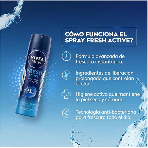 Men's Deodorant Spray 48H Odor Protection Antibacterial Fresh Active