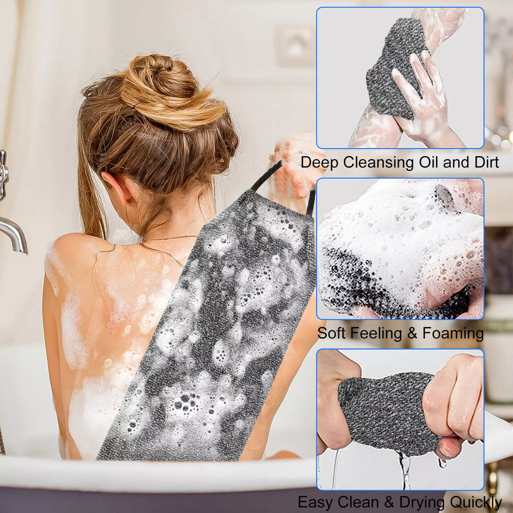 Exfoliating Back Scrubber Towel Set - Stretchable Dual-Side Body Wash Cloths