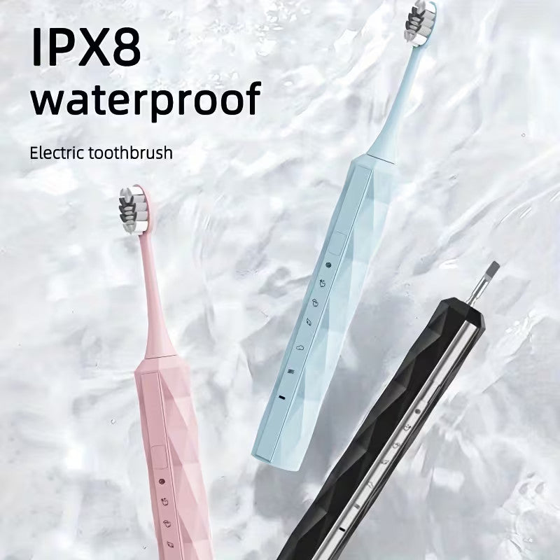 IPX8 Waterproof Electric Toothbrush with 5 Replacement Heads & Timer