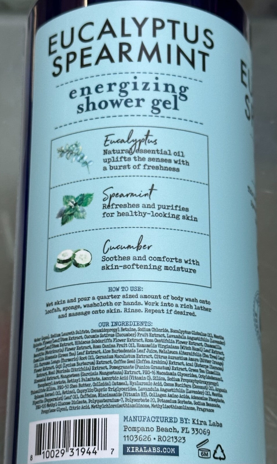 (2-Pack) Energizing Eucalyptus Spearmint Shower Gel with Cucumber - Refreshing Hydration